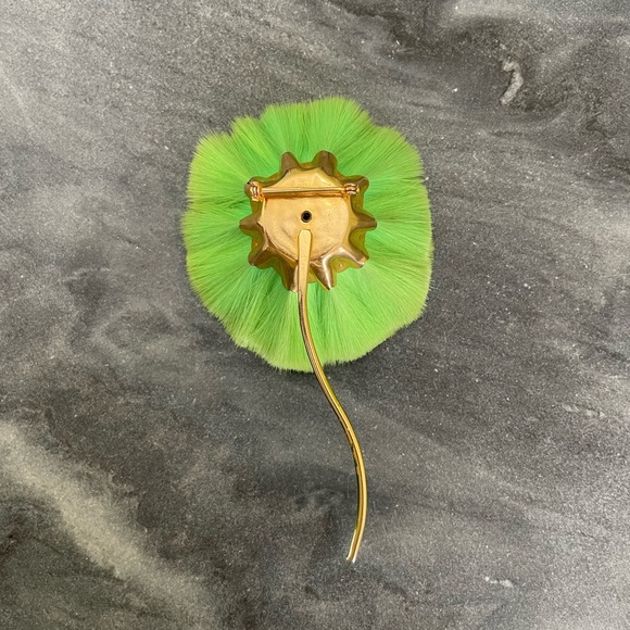 Vintage 60s Hattie Carnegie Dynel Fiber Flower Neon Green Brooch - Picture 13 of 13